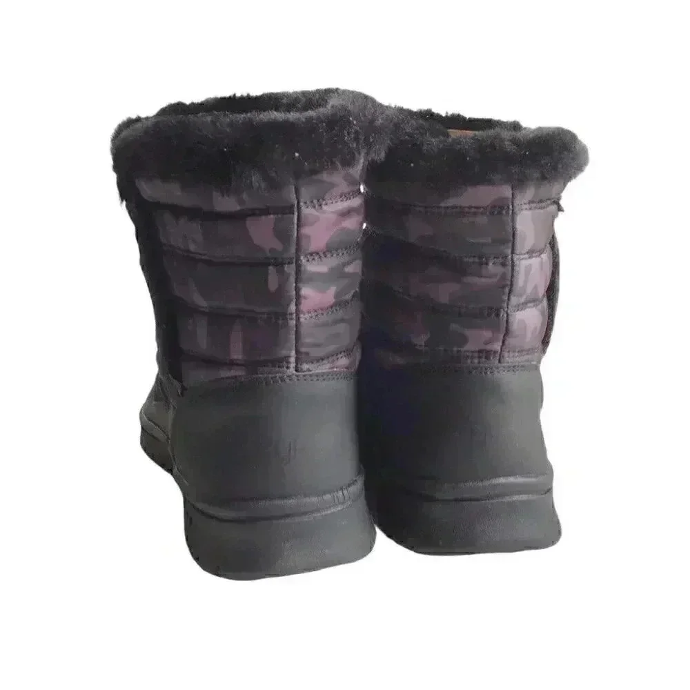 Ryka Snow Boots Womens 11 Black Suzy Quilted Camo Water Repellant Faux Fur Vegan